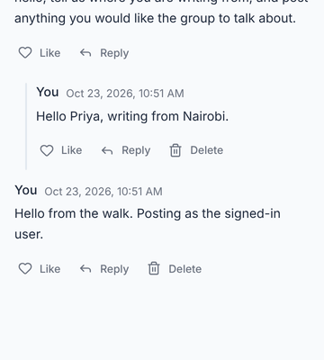 The forum: a welcome post by Priya Nair with an Indian flag, a reply underneath it, and the reader's own post marked You.